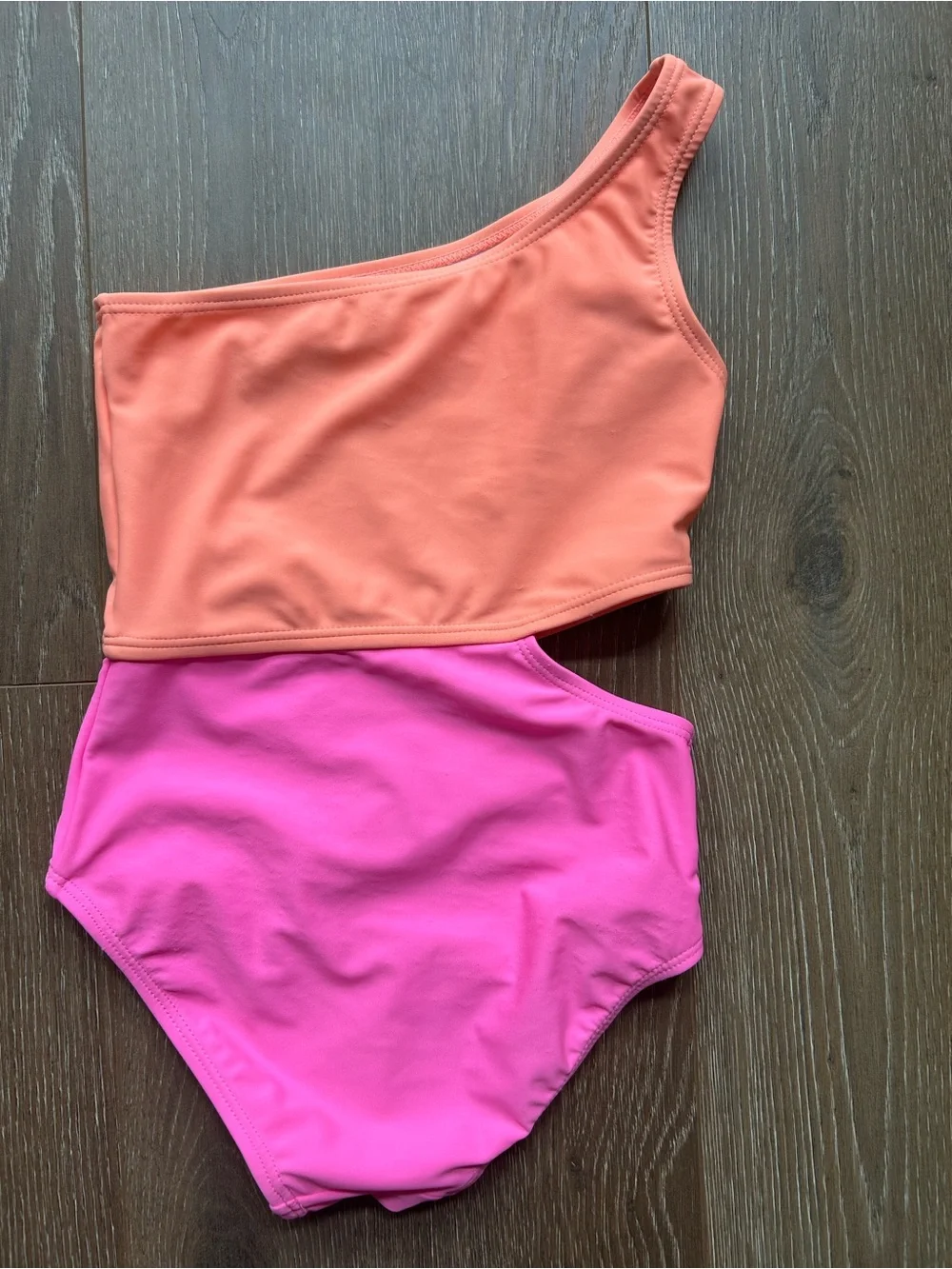 Snapper Rock One-Shoulder Colorblock Swimsuit in Peach and Hot Pink